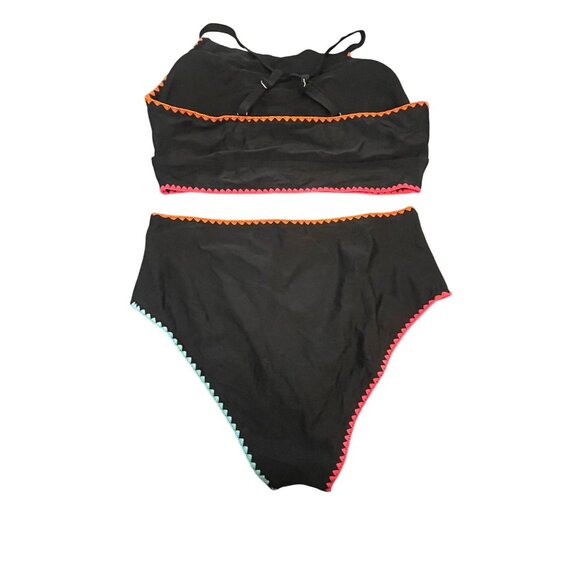 Cupshe XL Black Embroidered High Neck Tankini Bikini Set Bathing Suit NEW - Picture 4 of 6